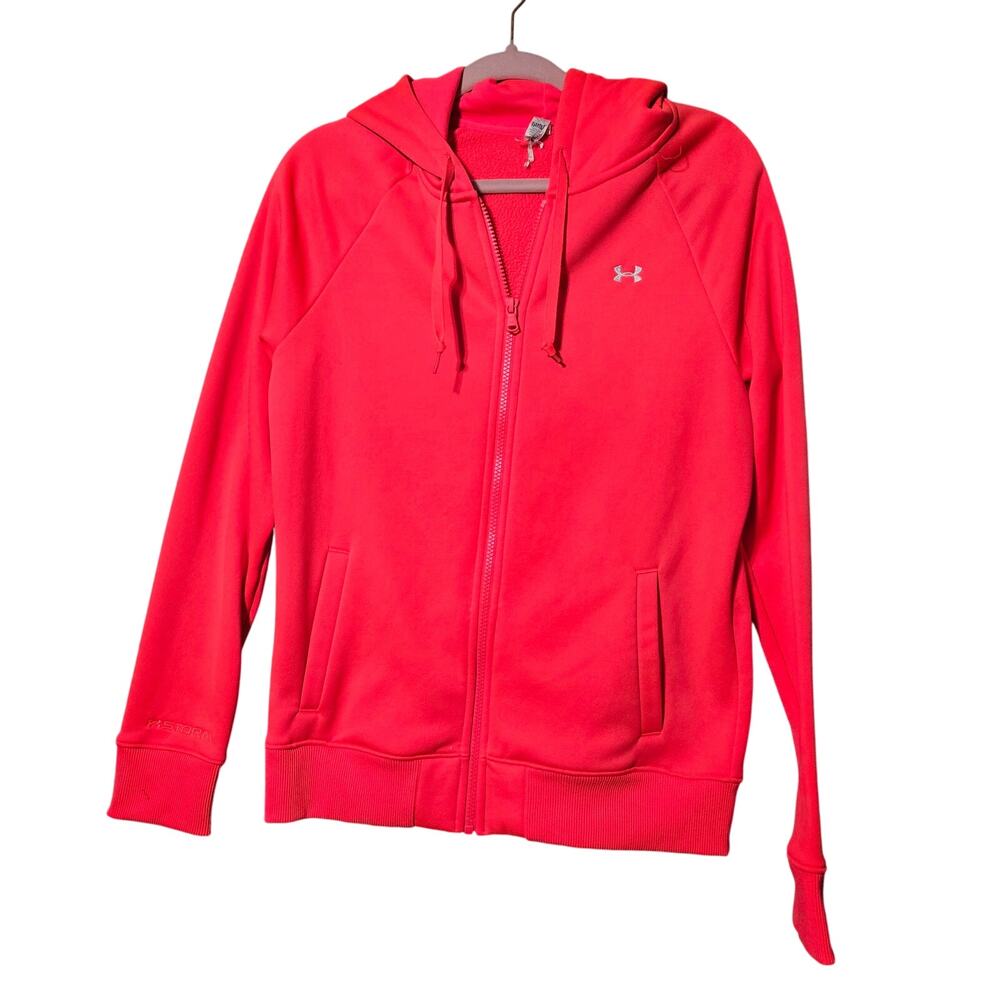 Under Armour Full‎ Zip Hoodie Women's M Red Fitted UA Logo Athleisure Activewear